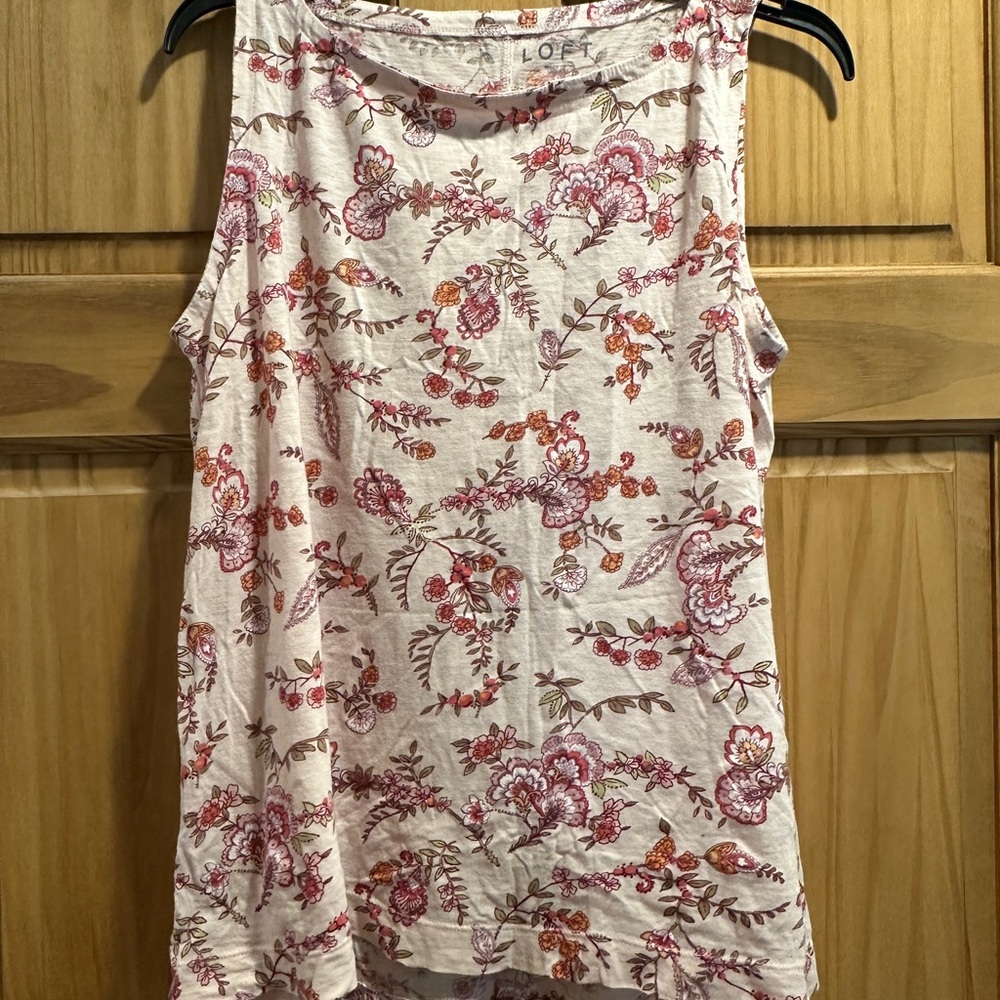 LOFT Floral Sleeveless Top - Pink and Cream